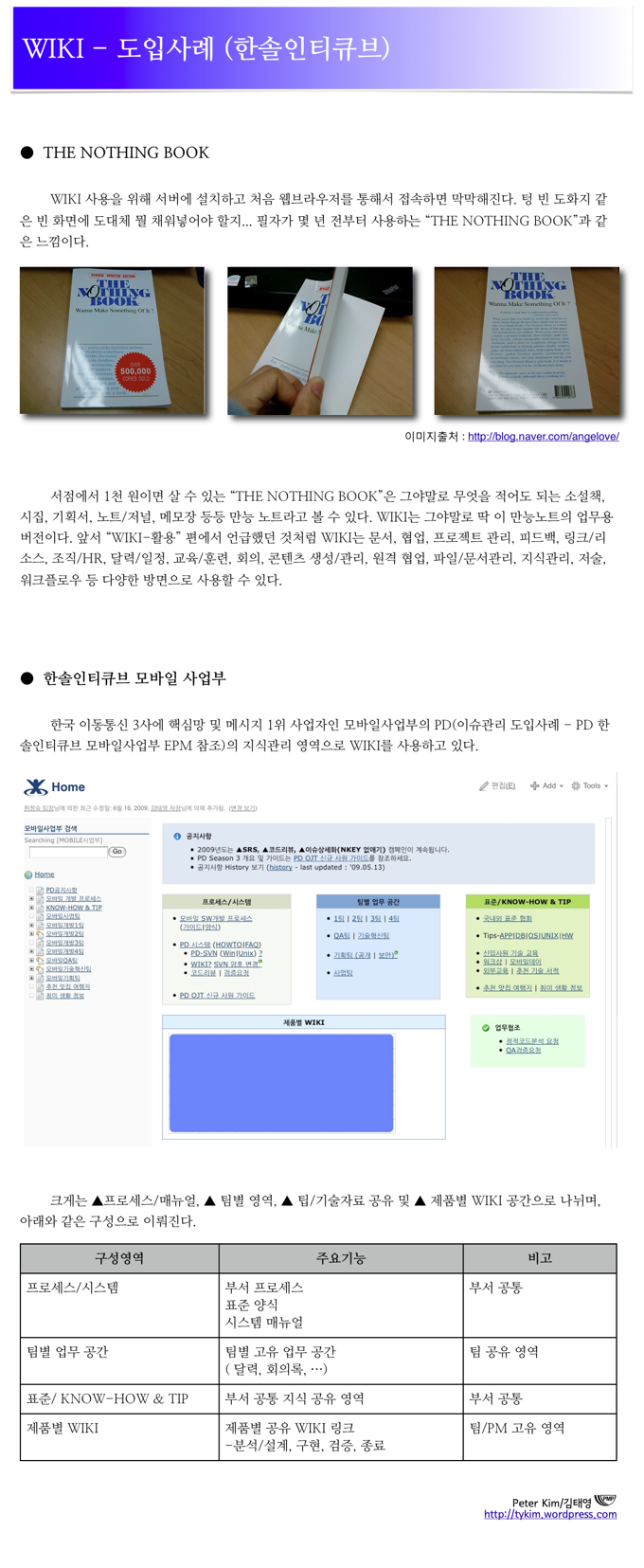 WIKI 도입사례 – 한솔인티큐브 (모바일사업부 및 CRM사업본부)